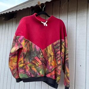 American Vintage Red Crewneck Sweater with Multicolor Abstract Panels